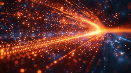 Obraz premium Glowing orange and blue particle streaks in a dynamic and vibrant background