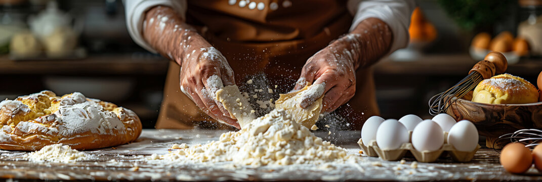 Freshly Baked Bread in Warm Brown Kitchen