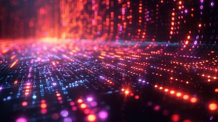 Obraz premium Glowing binary code with blurred lights in the background