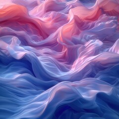 Obraz premium Flowing, ethereal fabric in pastel pinks, blues, and lavenders. Gentle waves and folds create a dreamy, surreal landscape with soft, smooth textures and harmonious color blending.