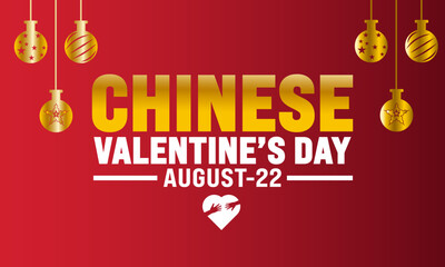 Chinese Valentine's day banner panorama with lanterns, hearts, clouds, flowers on red, or for wedding, in paper style. Translation: Qixi festival double 7th day, I love you. Vector illustration
