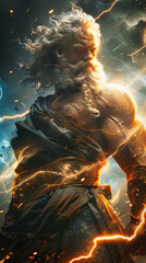 Zeus, the Greek god of thunder, surrounded by lightnings