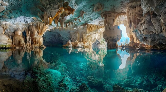 A karst cave with bizarre stalactites picture