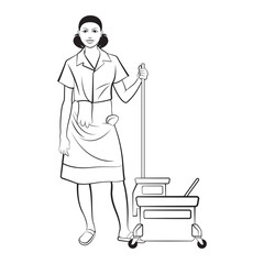 cleaning girl in black outline