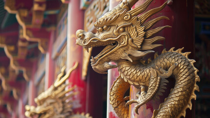 Fototapeta premium chinese dragon statue in an ancient temple