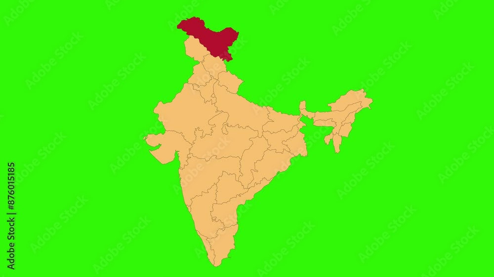 Sticker ladakh map animated video. map highlighted on the india map with animation and colour with green scr