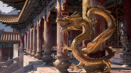 Fototapeta premium chinese dragon statue in an ancient temple
