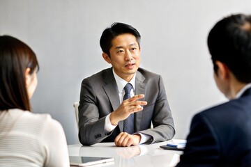 Determined Asian Manager Participating in Discussion
