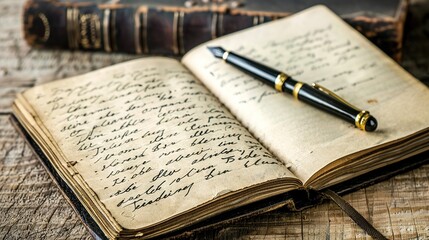 Study Session - Close-up of an Open Notebook Filled with Handwritten Notes and a Pen Ready for Learning and Writing