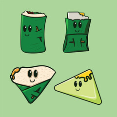 Cartoon fast food meal with burger sandwich burrito and fries Perfect for menu design food blog