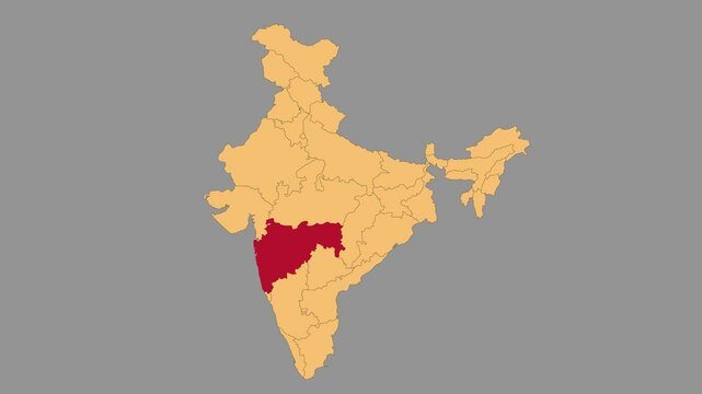 Maharashtra map animated video. Map Highlighted on the India map with animation and colour with Gray background in video format.