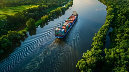 Naklejka premium A container ship at the mouth