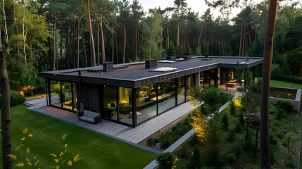 Obraz premium A modern modular house with panoramic windows image