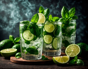 mojito cocktail with lime and mint	
