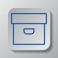 Box icon vector. Flat design. Paper cut design. Cutted blue symbol with shadow. Gray badge button, gray background