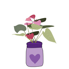 Florero con ramo de flores.