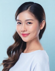 Portrait of young beautyful Asian girl, perfect skin, natural makeup, cosmetic advertisement, health skin concept