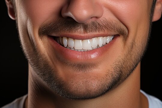 Close up of a man's smile with perfect white teeth.