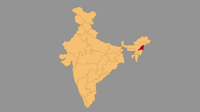 Nagaland map animated video. Map Highlighted on the India map with animation and colour with Gray background in video format.
