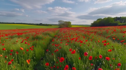 Obraz premium A field of red poppies in spring picture
