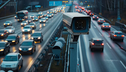 Modern surveillance cameras monitor violations on the highway and speed control.