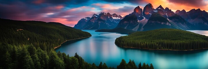 Fototapeta premium A beautiful mountain range with a lake in the middle