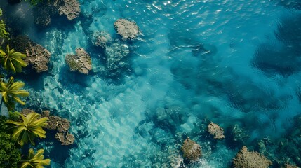 Fototapeta premium A blue lagoon with coral reefs picture