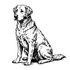 Sketch of a Labrador retriever sitting, side view, on a white background