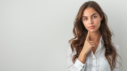 Woman Thinking Against White Background