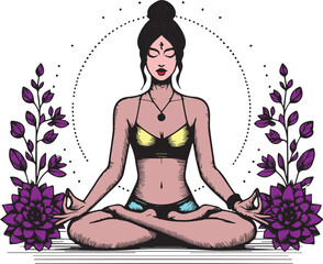 illustration of a woman meditative pose 