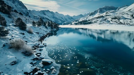 Mountain lake in winter with crystal clear water picture