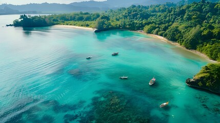 A bay with turquoise water and small picture