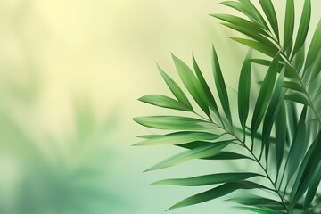 Naklejka premium Green arecaceae leaves background for creative banner with copyspace, green plant background, tropical leaves background, Generative AI