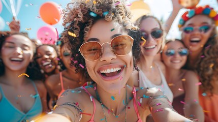 Capturing Birthday Bliss: Exciting Group Selfie Moment Shared Instantly on Social Media