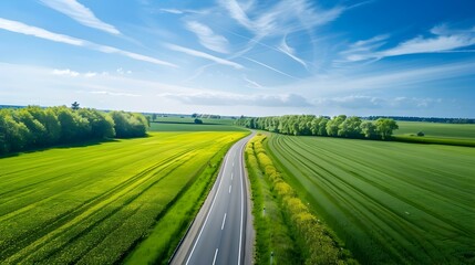 Road in the countryside with flowering fields picture
