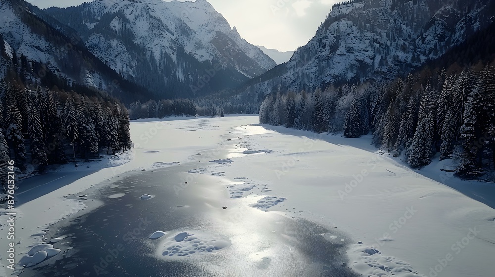 Poster a snow-covered lake in the mountains image