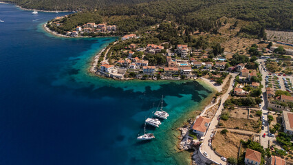 Fototapeta premium Aerial view of Fiskardo on Kefalonia island, Greece