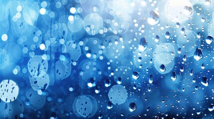 Abstract blue water drops with reflection on textured surface Trendy natural background with sunlight and space for text Shiny watercolor effect