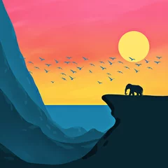 Fotobehang Fluor Roze Summer landscape illustration.  © Abdullah