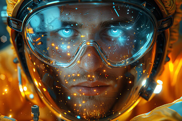 Electrician at Work: Expert Repair against Electric Background