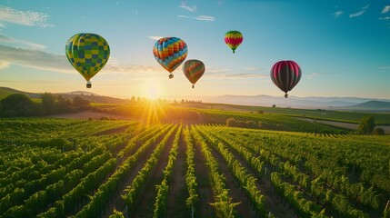 Obraz premium Balloons over vineyards where balloons float above picture