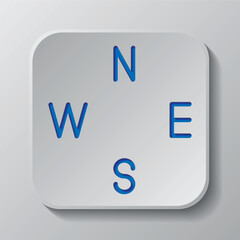 Compass simple icon vector. Flat design. Paper cut design. Cutted blue symbol with shadow. Gray badge button, gray background