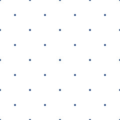 Classic background with dark blue polka dots on white background. Background for postcard design. Seamless pattern with repeating small circles. Pattern for printing on fabric, paper, etc.