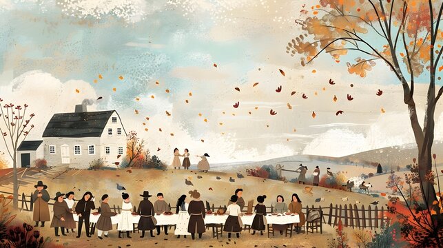 Festive Thanksgiving in Rustic Colonial New England Landscape