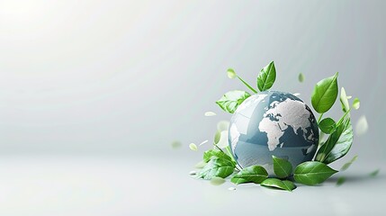 Global Sustainability: Abstract Globe with Green Leaves - Conceptual Composition on Sustainable Investments and Environmental Impact