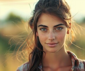 Young Woman With Freckles Smiles Outdoors