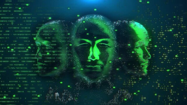Virtual interface security system Digital Face Surveillance dark face. Data thief, internet fraud, darknet cyber security. Darknet fraud cryptocurrency bitcoin. Cybersecurity and data protection