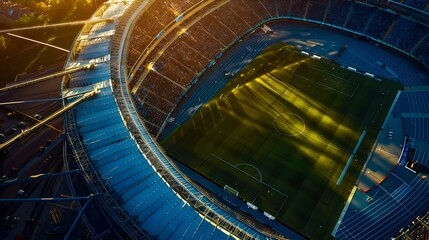 A stadium with a marathon race image