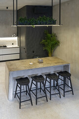 Kitchen in a villa in minimalism and loft style