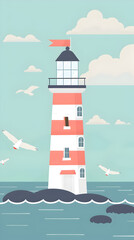 Cute lighthouse illustration | High Quality | Wallpaper	